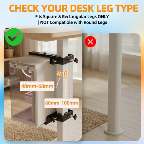 Under Desk PC Mount Clamp-On for Standing Desk Legs, 44 lb Capacity