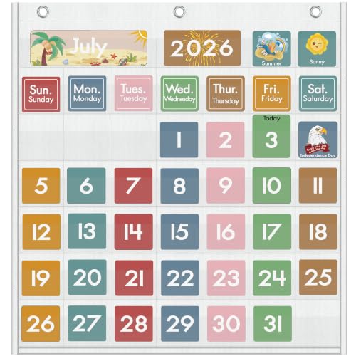 Yoink White Classroom Calendar Pocket Chart with 77 Cards, 46 Pockets - Preschool & Homeschool Learning Tool