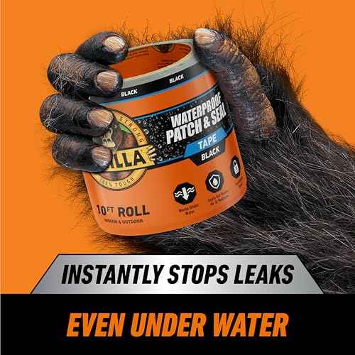 Gorilla Waterproof Patch & Seal Tape, Black Tape, 4" x 10' (Pack of 1) - Permanent Weather Resistant Seal for Leaks and Repairs