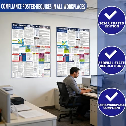 California & Federal Labor Laws Poster – Bilingual OSHA 2026 Update 36 x 24 in