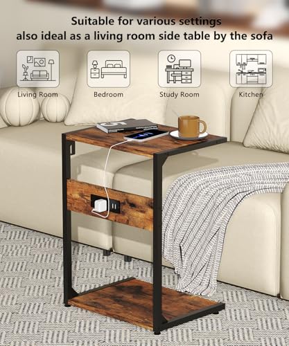 Akxomel Rustic Brown Computer Tower Stand with Charging Station — 11.8 x 16.5 x 23.2 in