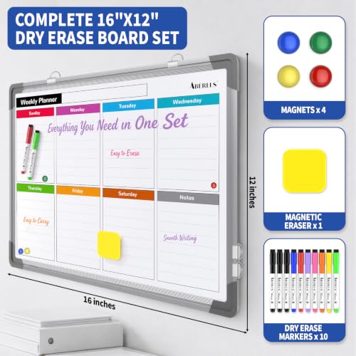 ABERLLS Silver 16x12 Weekly Calendar Whiteboard Wall Magnet Dry Erase