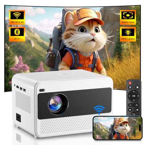 Projector with WiFi and Bluetooth, 16000LM Indoor Outdoor Portable Projector, Native 1080P Video Movie Projector, Home Projector Max 200", Compatible with iOS & Android HDMI/USB/TV Stick/PS5/Laptop
