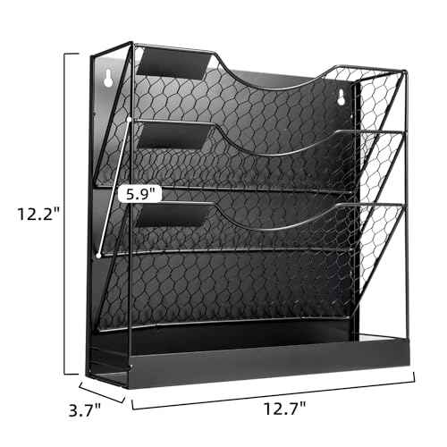 Magnetic File Holders, 4 Tier Magnetic Paper Holders for Office File Cabinet,Refrigerator, Whiteboard, No Drilling Installation Magnetic Mail Holder Basket Storage Folder Holder,2pack