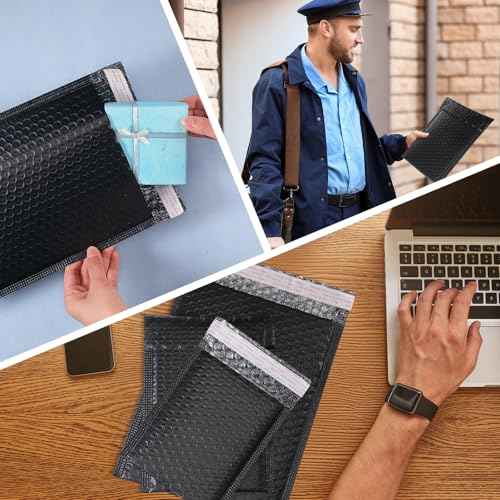 100 Pcs Kraft Bubble Mailers 3 Size Padded Envelopes Kraft Poly Mailers Bubble Lined Shipping Envelopes Mail Shipping Bags for CDs Book Business Supplies (Black)