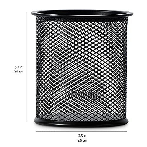 Amazon Basics Wire Mesh Pen Cup Holder - Desk Organizer for Stationery, Black, 3.7" x 3.3"