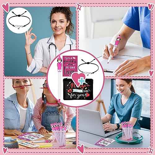Colarr 96 Pcs Nurse Appreciation Christmas Gifts Set 24 Nurse Makeup Cosmetic Bag 24 Pocket Journal 24 Doctor Nurse Ballpoint Pen 24 Stethoscope Bracelet for Nursing Students School Practitioner Gifts