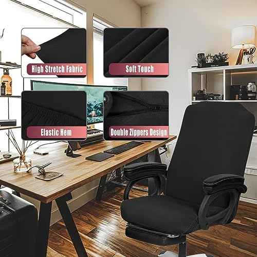 SARAFLORA 4 Pack Office Chair Cover, Stretchable Desk Chair Cover Removable Computer Chair Cover for Office Chair with Zipper Universal Spandex Rotating Chair Cover Anti-dust Chair Slipcover,Black