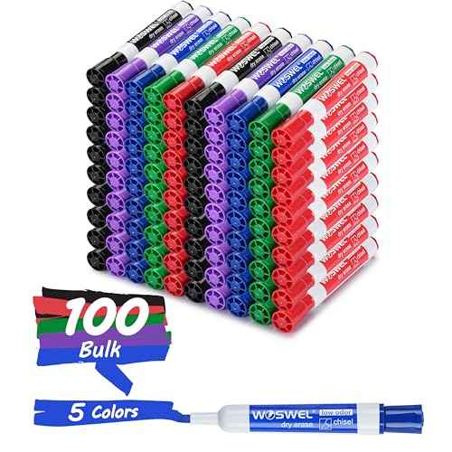 Dry Erase Markers, Chisel Tip Whiteboard Markers, Low Odor Thick Dry Markers,100 Bulk 5 Assorted Colors (Black/Blue/Red/Green/Purple) for Kids/Teachers, Classroom, Office & Home Use