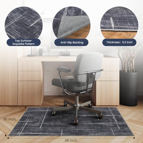 Lreedy 36x48 inch Office Chair Mat for Hardwood/Tile Floor, Black-Blue Edge