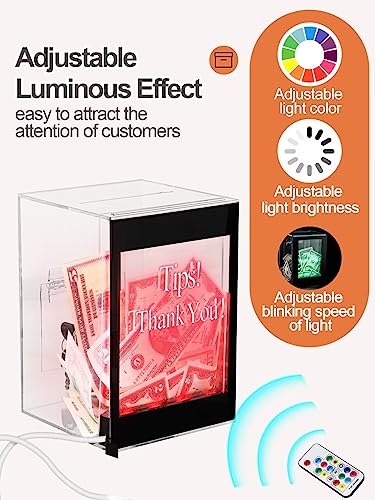 Light Up Tip Jar with Removable Writeable Sign & 20 Color Modes