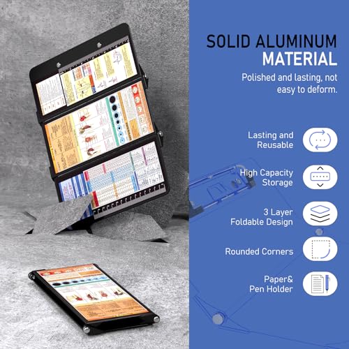 HOZOL Black Foldable Nursing Clipboard with Cheat Charts & Pen Pocket