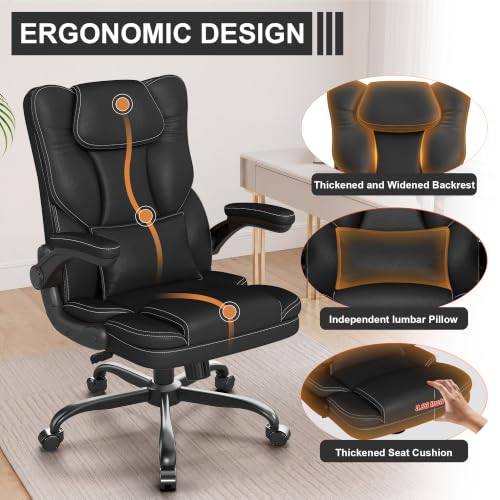 Executive Office Chair with Flip-Up Armrests and Lumbar Support