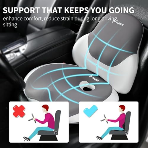 FLORICH Seat Cushion and Lumbar Support Pillow for Office Chair Car Neck Headrest Pillow 100% Memory Foam Seat Pads Pressure Relief Back Cushion and Carseat Pads(Grey)