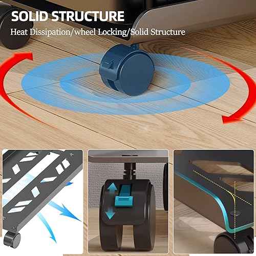 Adjustable Computer Tower Stand, Ventilated Mobile CPU Stand Fits Most PC Tower, Steel Desktop CPU Holder with Rolling Caster Wheels, PC Floor Cart Riser for Gaming Office Desk Accessories