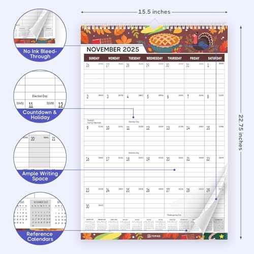 Wall Calendar 2025-2026, 21 Months Calendar Runs from October 2025 to June 2027 - Large 22.75" x 15.5" Vertical Monthly Calendar for Office, Home, or School, Seasons Pattern