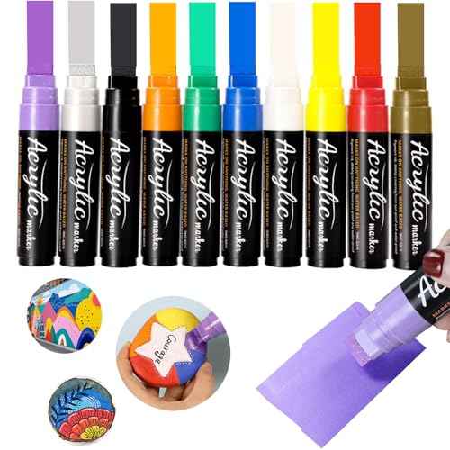 10 Graffiti Jumbo Acrylic Markers,15mm Jumbo Felt Tip Poster Paint Pens Acrylic painting Pen for Whiteboard Window Paint Glass Plastic Wood Rock and Metal Graffiti