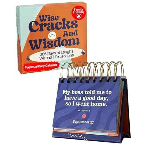 MESMOS Funny Wisdom Perpetual Calendar, 366 Days of Laughs & Life Lessons, Office Desk Accessories & Decor for Women & Men, White Elephant Motivational & Inspirational Gifts, Small Desk Flip Calendar