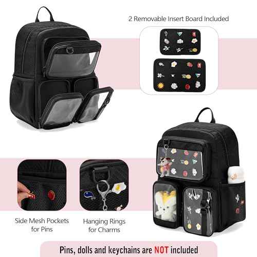 Ita Bag Pin Display Backpack with Insert, Kawaii Aesthetic Backpack with Laptop Sleeve for Cosplay and Concert, Black (Pins NOT Included, Patent Design)