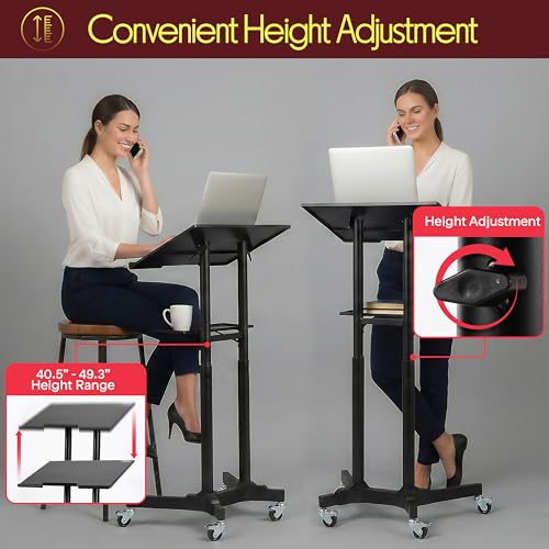 Pyle Black Lectern Podium Stand with Adjustable Height & LED Light Kit