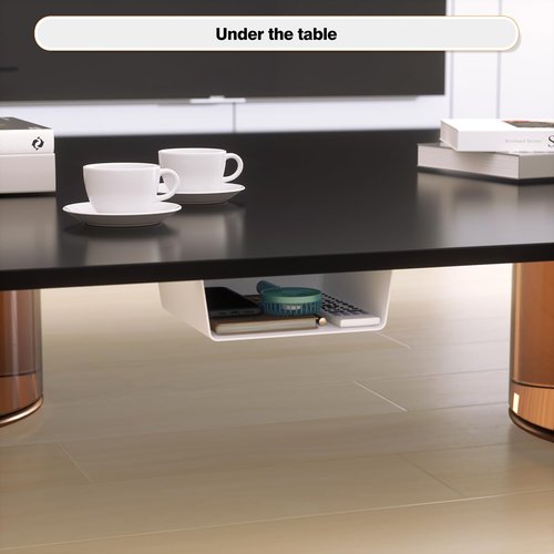 2 Pack Adhesive Under Desk Hanging Shelf Mount Drawer Organizer, Attachable Plastic Under Desk Storage Tray for Standing Desks, Tables, Workstations, Gaming, Cabinet, Increase Storage Space - White