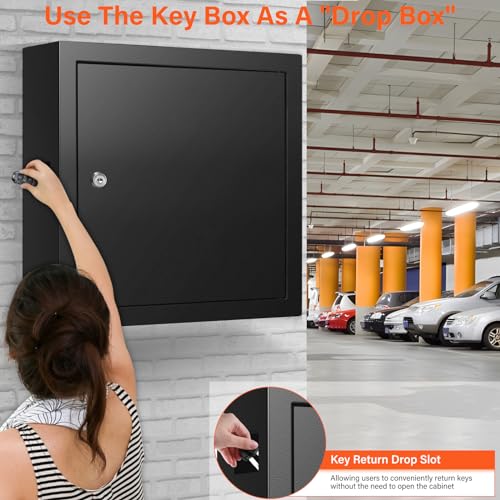 Nebakne 100 Keys Key Cabinet Lock Box with Drop Slot - Anti-Theft, Wall Mount with Key Tags (Black)