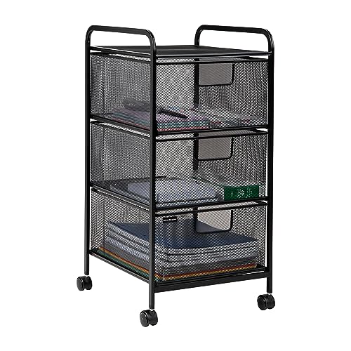 Mind Reader Rolling Storage Cart with Removable Drawers, Multi-Purpose Organizer for Office, Metal Mesh, Black