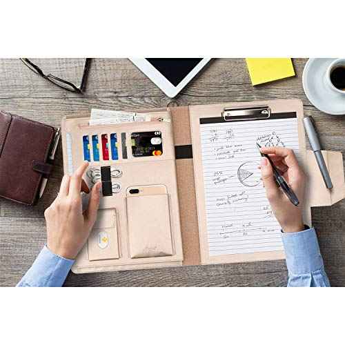 Toplive Portfolio Case, Conference Folder Executive Business Padfolio with Document Sleeve, Letter/ A4 Size Clipboard, Business Card Holders, Portfolio Padfolio for Women & Men, Rose Gold