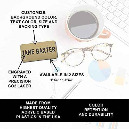Custom Engraved Name Tag Badges ? Personalized Identification with Pin or Magnetic Backing, 1 Inch x 3 Inches, European Gold/Black