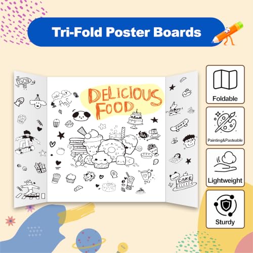 BXIHUR 4-Pack Small Tri-Fold Poster Boards 21.5x14 Inches with Sticky Accessories