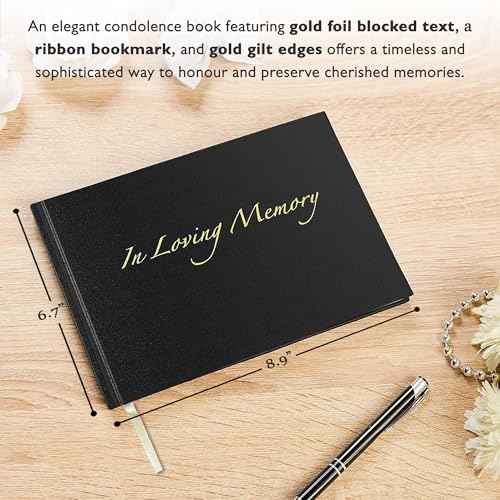 In Loving Memory Funeral Guest Book - 192 Pages with Gold Gilt Pages & Storage Box - Hardcover Memorial Book with 2304 Message Lines & Keepsake Pocket - For Funeral Services (Black, 8.9¡±x6.7")