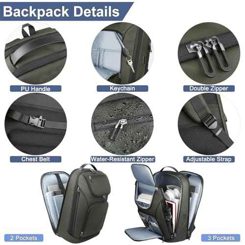 hk Business Smart Backpack for Men Anti-Theft for 17.3 Inch Laptop with USB Charging Port Water-Resistant Large Durable Compact 30L for Travel College Work-Green