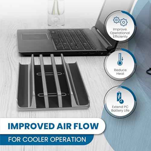 Multiple Laptop Holder Vertical ? Adjustable Laptop Vertical Stand Holds 5 Devices, Fits All MacBooks Laptops Tablets and Mobiles (up to 17.3¡±). Closed Upright Vertical Laptop Stand for Desk
