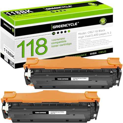 greencycle 2 Pack CRG118 Black Compatible Toner Cartridge Replacement for Canon 118 CRG118 CRG118BK Black Toner Works on Color imageCLASS MF8580Cdw MF8380Cdw MF8350Cdn MF726Cdw Printer