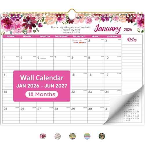 2026 Calendar, 18-Month Wall Calendar with Bible Verses, Runs from January 2026 to June 2027, Monthly Calendar 11.5" x 14.7" with Twin-Wire Binding, Perfect for Office, Home, or School - Psalm Theme