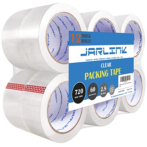 JARLINK 12 Rolls Heavy Duty Clear Packing Tape 60 Yards, Strong Adhesive