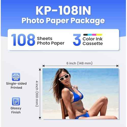 Compatible with Canon KP-108IN 3 Color Ink Cassette and 108 Sheets 4 x 6 Paper Glossy for CANON SELPHY CP1500, CP1300, CP1200, CP910, CP900, CP760, CP770, CP780, CP800, Wonfoucs Photo Paper