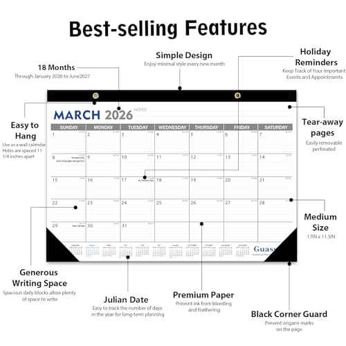 GuassLee Desk Calendar 2026-2027 - 18 Monthly Desktop Calendar 17" x 11.5" Runs from January. 2026-June. 2027 with Julian Dates for Students Family Office Easy Planning