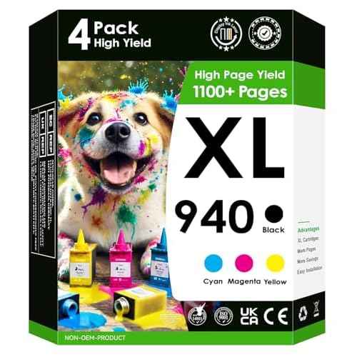 Compatible Replacement for 940xl. Works with OfficeJet Pro 8500 8500A A909a 8000 A809a A910a Printers. 4 Pack (Black, Cyan, Magenta, Yellow)
