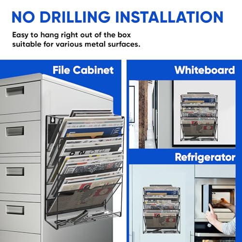 Black 6-Tier Magnetic File Holder, No Drilling Office & Refrigerator Organizer