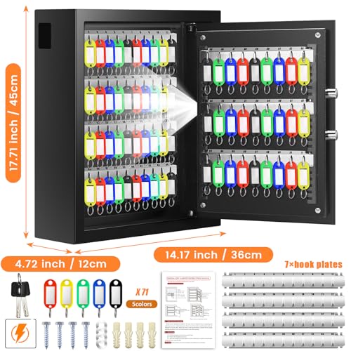 Nebakne 71 Keys Heavy Duty Fireproof Key Lock Box Wall Mount with Code & Hook Plates – Variation: 71 Keys