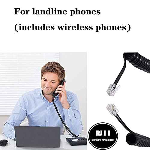 5 Pack Phone Cord Landline8Ft Uncoiled / 1.4Ft Coiled Landline Phone Handset Cable RJ9 4P4C Telephone Accessory- Black