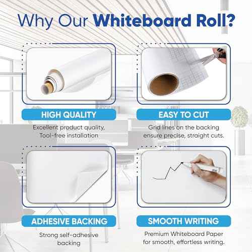 Whiteboard Sticker for Wall, 120" x 18" No Ghosting Peel and Stick Dry Erase White Board Roll, Stain-Proof Self-Adhesive Whiteboard Paper for Home, Office, Classroom