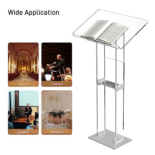 Acrylic Podium with Storage Shelf - 23.6 x 15.7 x 46.1 in, Clear Desk Lectern