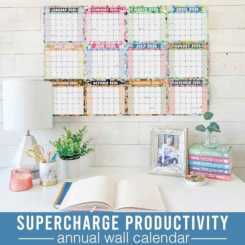 Hadley Designs Yearly Wall Calendar 2026 Large - 12 Month Dry Erase Calendar for Wall, Double-Sided, Reversible, Erasable, Reusable, Full Year Long Annual Planner - Doodle Colorful