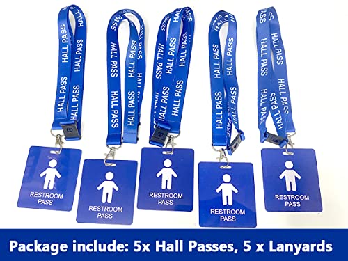 School Hall Pass Lanyards with Card Passes Set for Teachers & Students, Durable PVC, 5 Pack