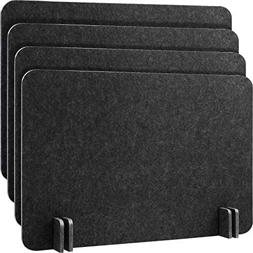 4 Pack Acoustic Desk Divider Desk Partition - Freestanding Privacy Panel 16 x 24 Inches Noise Reducing Partition for Office Table Standing Student Study Reception Area(Black Gray)