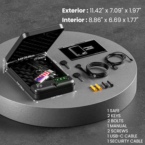 Grimtron Portable Pistol Safes ? Electronic Lock Box & Key Access, Silent Mode, Compact Car Gun Safe for Handgun, Small Single Safe for Travel, Office, Dorm Use