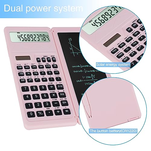 Pink Scientific Calculator for Students with Notepad - Dual Power, 10-Digit LCD