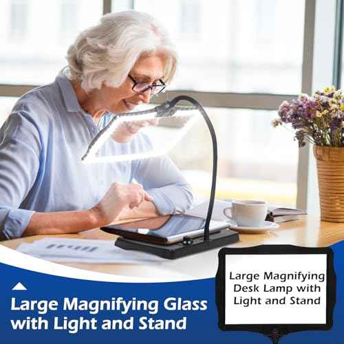 Magnifying Glass with Light and Stand 50 Ultra-Bright LEDs Large Magnifying Lamp 360¡Æ Flexible Gooseneck Magnifying Glass with Stand Hands Free Magnifier Glasses for Sewing Reading Crafts Seniors